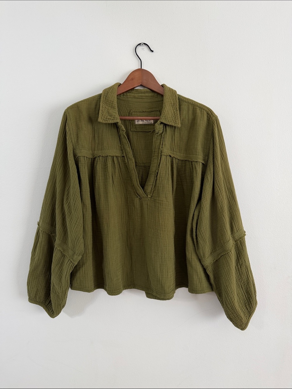 Free People Yucca Olive Green Gauzy Blouse